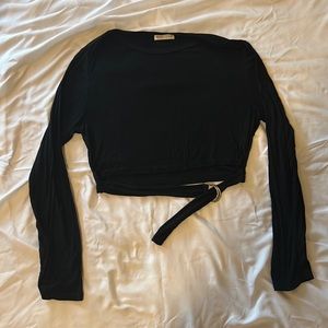 Long Sleeve Buckle Crop Top